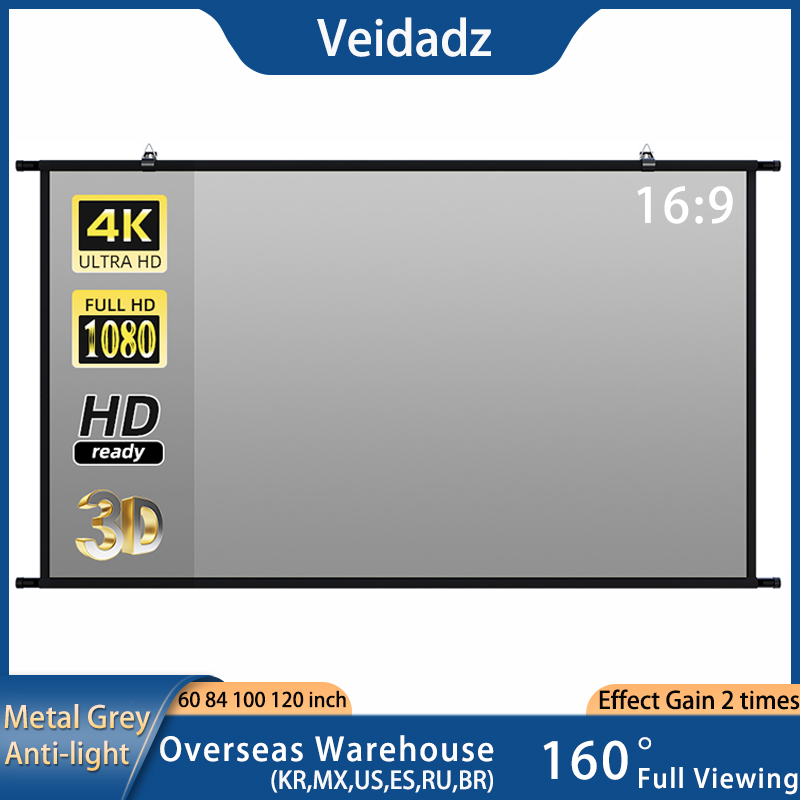 Projector Screen 100 Inch - VEIDADZ Projector Screen Wall Mounted Grey