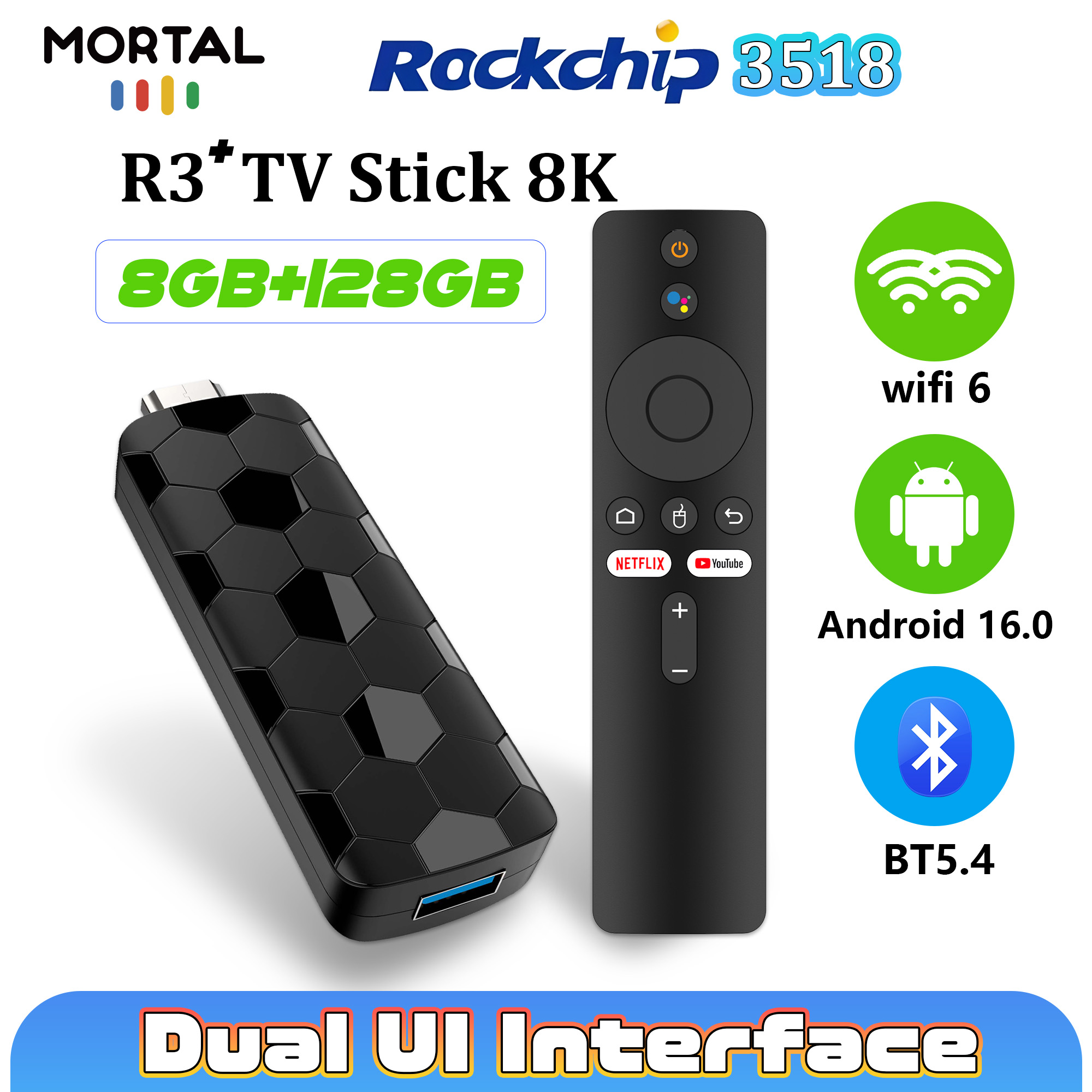Mortal R3+ TV Stick Android 16 - Home Cinema Youtube recension och pris